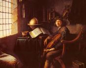 格里特 道 : An Interior With A Young Violinist detail